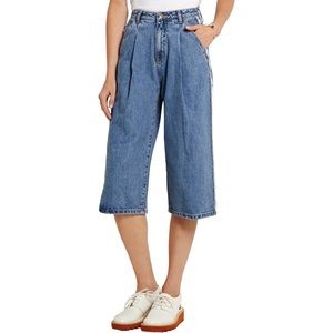 SJYP Wide-leg Pleated Crop Blue Jeans XS/24